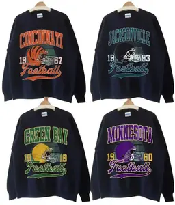 Vintage Style Football Sweatshirt for All Teams, Retro Graphic Crewneck, Unisex Fan Gift, Cotton Menswear, Full Breathable Classic Oversized