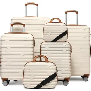 Hard expandable luggage set of 6 pieces, with 2 makeup cases, smooth rotating wheels for easy pushing, TSA lock for high safety, size for nesting, super easy storage, soft and hard combination, hard and stylish, full without deformation