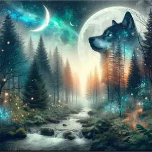 Wolf Pattern DIY Diamond Arts Colorful Painting Kit without Frame, DIY 5D Diamond Arts Colorful Painting Kit, Wall Art Decor for Home Living Room Bedroom