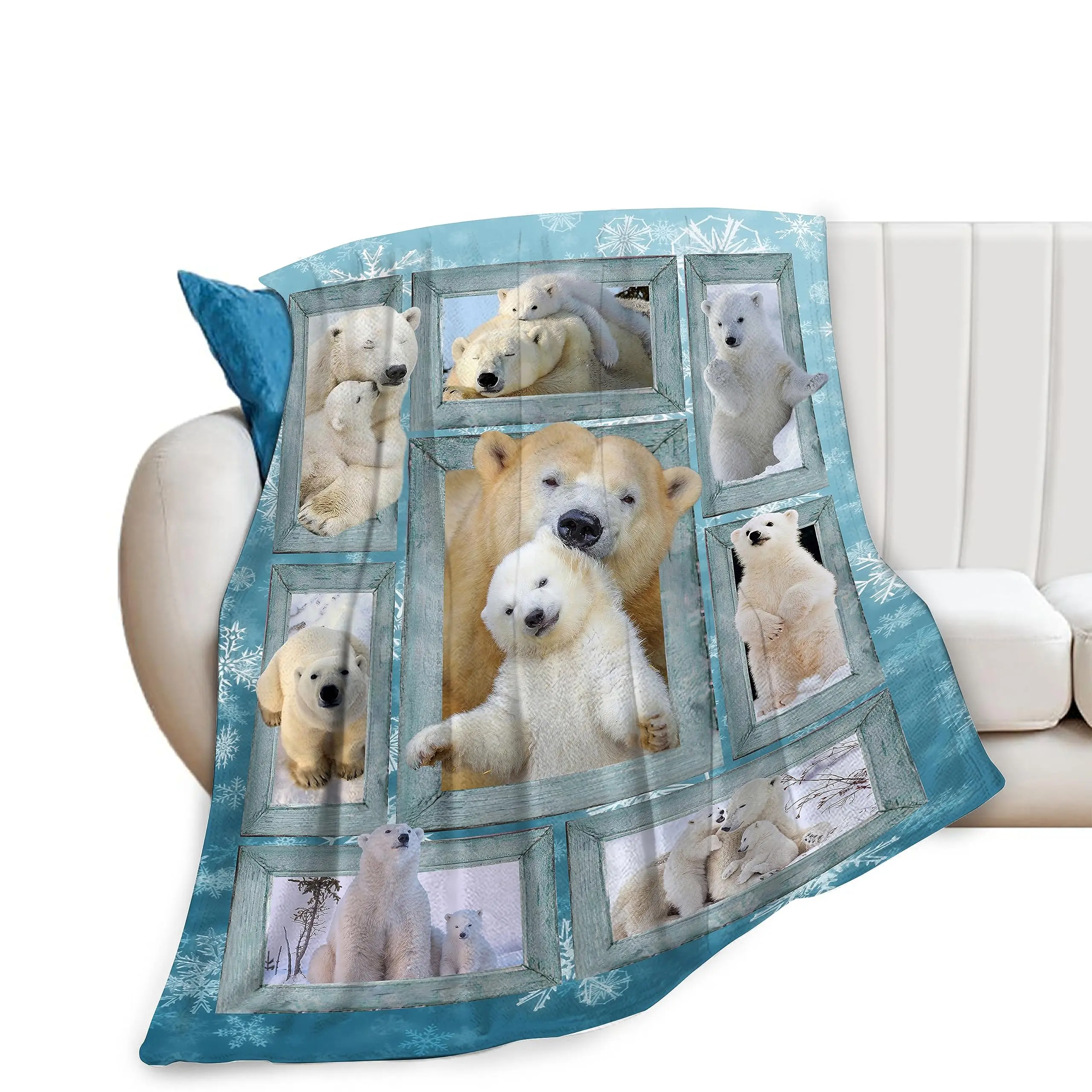 Polar Bear Flannel Blanket - Soft, Comfortable, Warm, Thick, Wrinkle-Resistant, Unisex, 60"x50", Ideal for Christmas, Valentine, Thanksgiving, All-Season Home Use for Kids