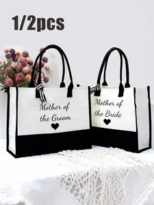 2 Piece Canvas Handbag Set, Letter Patterns for Bride's Mother and Mother of the Groom, Perfect for Weddings, Engagements, Singles Parties, Christmas Gifts