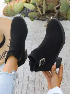 Women's Solid Color Ankle Boots, Outdoor Fashion British Short Boots, Simple Comfortable Large Size, Perfect for Parties, Streetwear, Daily Gatherings, Ankle Booties, Ruched Boot