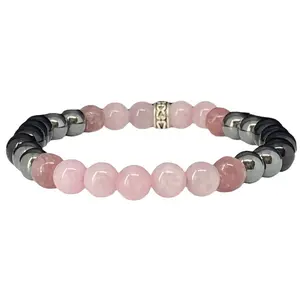 Unisex Rose Quartz & Metallic Beaded Stackable Bracelets Set - Trendy Stack Bangle, Dual-Style Versatile Fashion Costume Jewelry for Daily Chic Wear