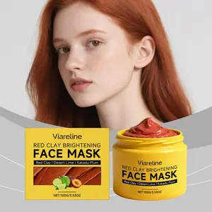 Red Clay Brightening Mask with Kakadu Plum & Native Lime Extracts, Mineral Mud Detox Mask, Smooth Skin, Gentle Purifying Formula, 100g/3.53oz