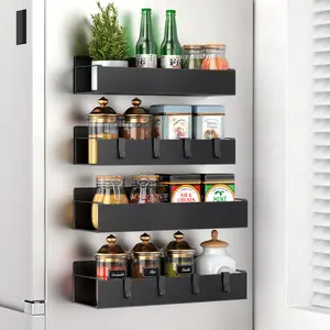 4-Pack Magnetic Spice Rack with Hooks & Paper Towel Holder | Organizer for Refrigerator, Microwave & Kitchen Gadgets | Home Organization & Christmas Decoration Gift
