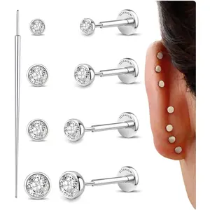 4 Pairs 16G/18G/20G G23 Titanium Nose Studs Threadless Flat Back Earrings Hypoallergenic : Flatback Earring Tiny CZ Cartilage Helix Tragus Conch Small Lip Labret Piercing Jewelry for Women Men