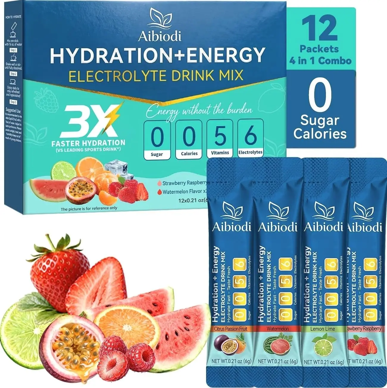 Electrolytes Powder Packets - Sugar Free & Zero Calorie Liquid Daily IV Drink Mix - Instant Hydration & Energy Supplement with 6 Electrolytes and 5 Vitamins, Keto Friendly & Vegan - 12 Sticks
