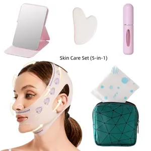 5pcs Skin Care Tools Set, 5-In-1 Fragrance Bottle, Facial Firming Bandage, Face Massager, Portable Mini Makeup Mirror, Waterproof Cosmetic Bag