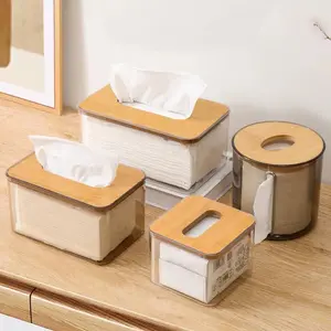 Tissue Clear Box Napkin Household Transparent Rectangular Wooden Storage Organizer for Home Office Simple Practical Tissue Case