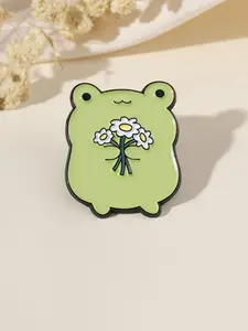 Cute Cartoon Frog Design Brooch, Bouquet Daisy Pin, Fashion Alloy Badge for Daily Clothing Decor, Trendy All-match & Exquisite Brooch for Birthday Gift