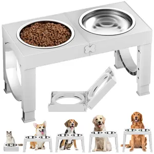 Raised Bowls for Dogs, 5 Heights Adjustable Elevated Dog Bowls with 2 Stainless Steel Bowls, Dog Food and Water Feeding Bowls for Larges Sized Dogs