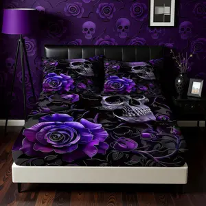 Skull Rose Gothic Style Bed Sheet, Soft And Comfortable Bedding Set (1 Sheet + 2 Pillowcases, No Pillow Core), Suitable For Teenagers And Adults, Guest Rooms, Dormitories, And Master Bedroom Scenarios