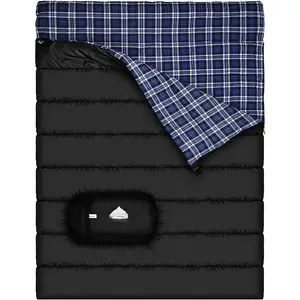 Flannel Double Sleeping Bag for Camping, Backpacking Or Hiking.  Size 2 Person  Sleeping Bag for Adults Or Teens. Lightweight with Compression Sack