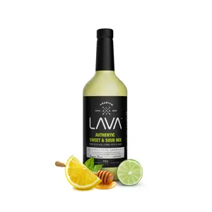 LAVA Premium Authentic Sweet & Sour Mix, Made with Real Lemon Juice, Lime Juice, Raw Blue Agave, No Artificial Sweeteners. Whiskey Sour, Long Island Iced Tea, Lemon Drop. 33.8oz Beverage