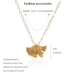 24K gold-plated necklace, ginkgo leaf niche design pendant, hypoallergenic gold plating process