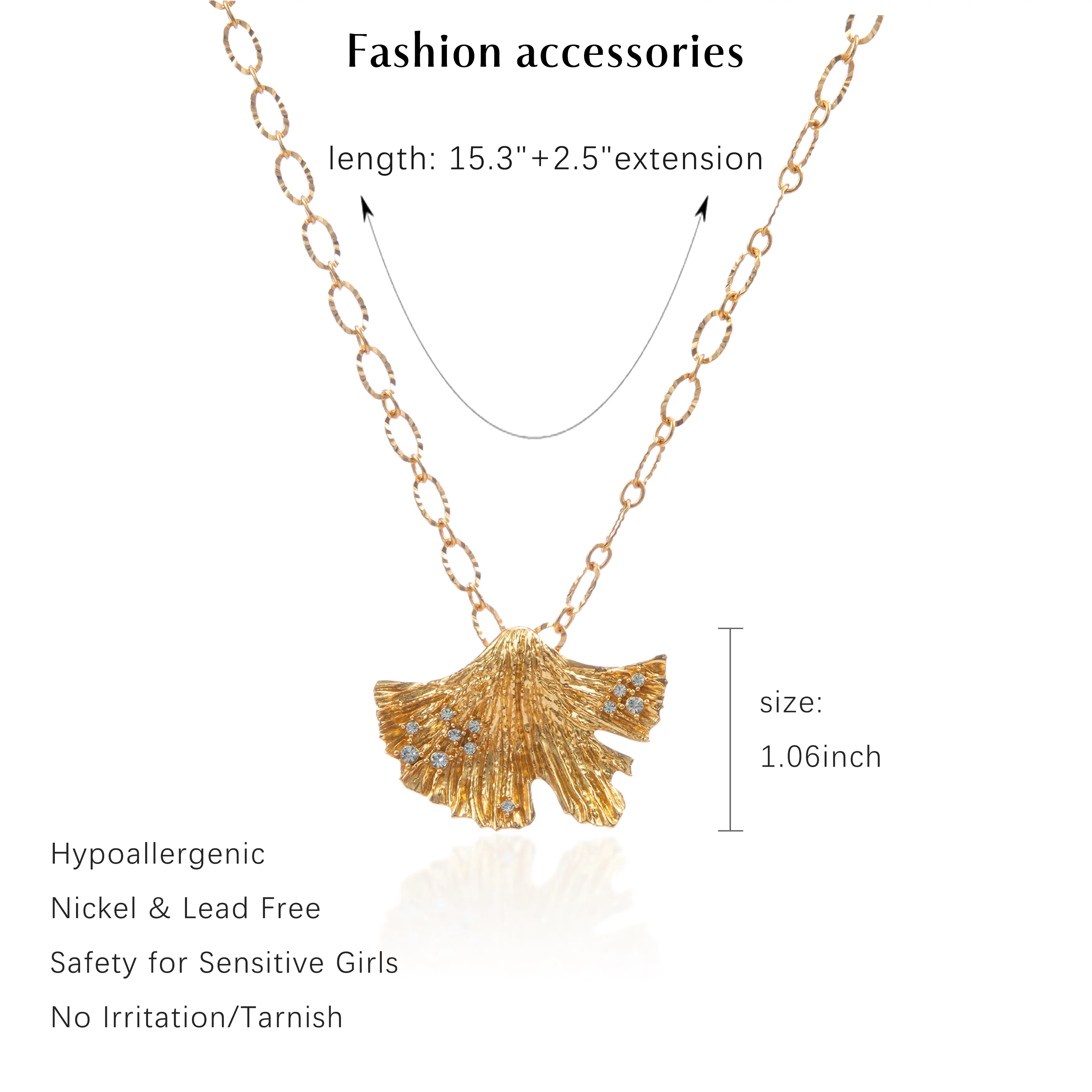 24K gold-plated necklace, ginkgo leaf niche design pendant, hypoallergenic gold plating process