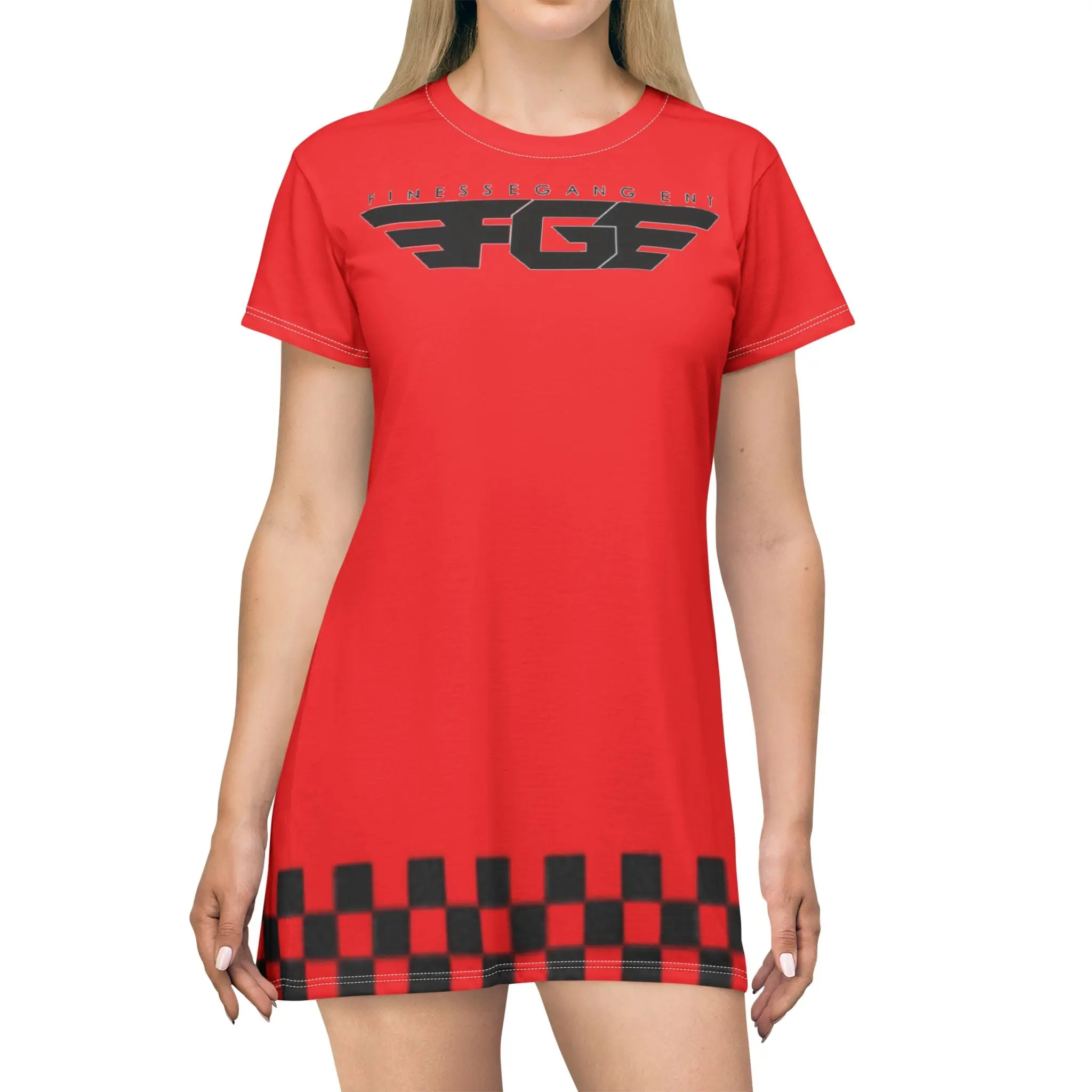Racing-Inspired FGE T-Shirt Dress, Casual Summer Dress, Sporty Fashion, Gift for Race Fans, Fun Weekend Wear, Festival Attire, Graphic Dress