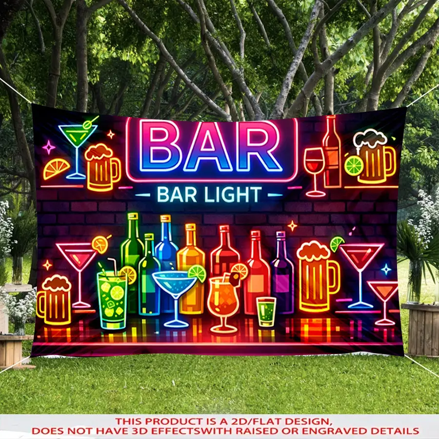 2D Flat - 1pc of 2D Flat Neon Light Bar-Themed Decorative Banner, Suitable for Indoor And Outdoor Party Background Decoration, Prop for Creating Ambiance in Living Rooms And Bedrooms, Hanging Decoration for Garden Celebrations And Events