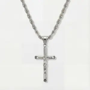 Rope Chain 4mm + Crucifix Pendant (Silver)