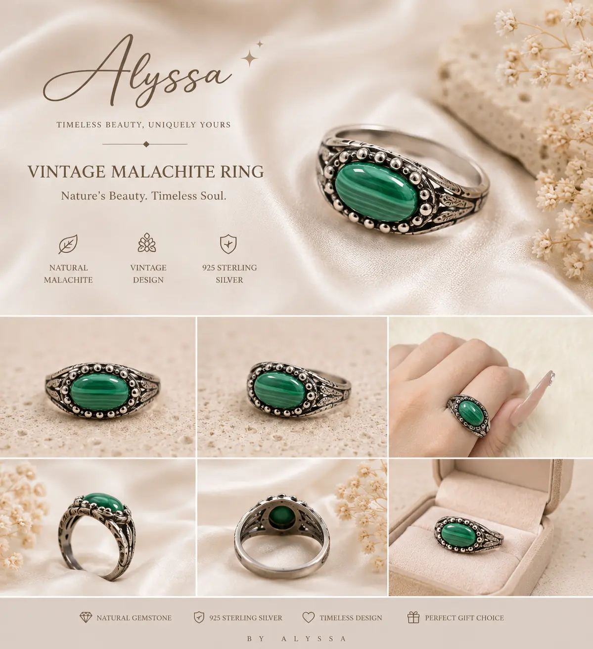 Alyssa(15538)gc.Vintage Malachite Ring