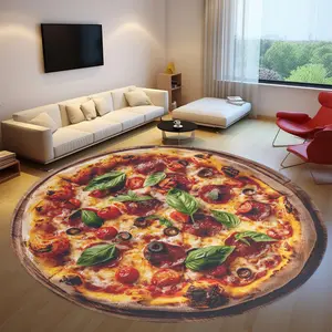 Soft Flannel Pizza Pattern Throw Blanket, Food Themed Blanket, Round Shape, Warm and Skin-Friendly, Easy to Store, Ideal for Home Office Travel, 1 Piece