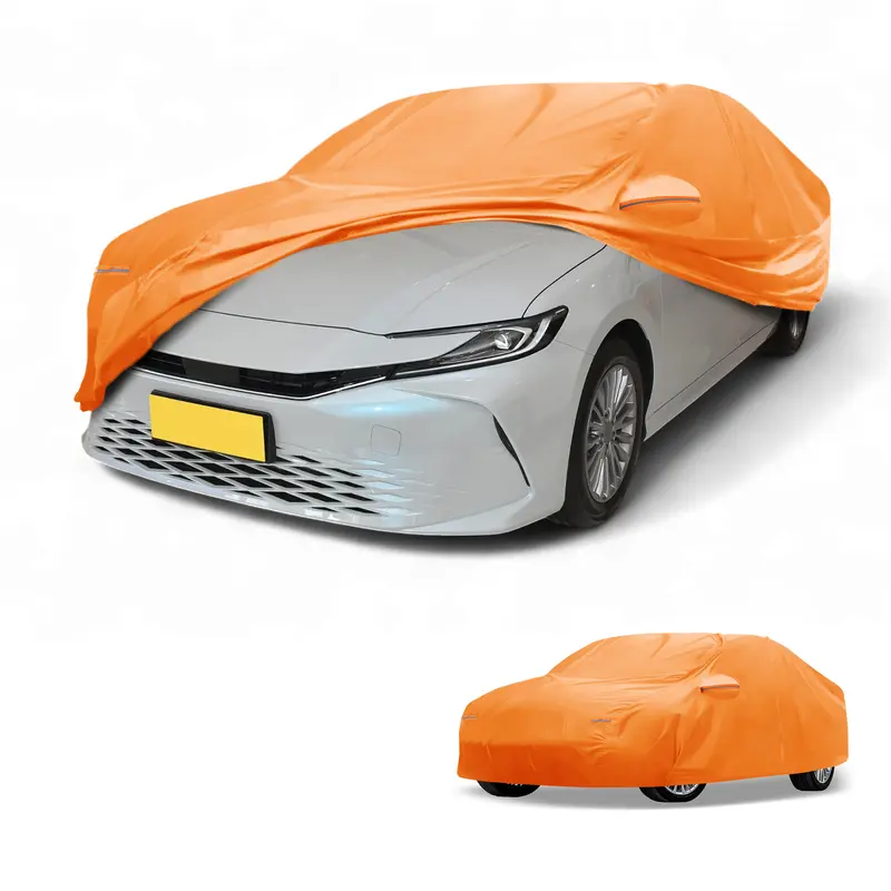 Car Cover Waterproof All Weather Automotive Outdoor Anti-UV Full Exterior Cover for Toyota Camry Aluminum Film Orange with Left Side Zipper