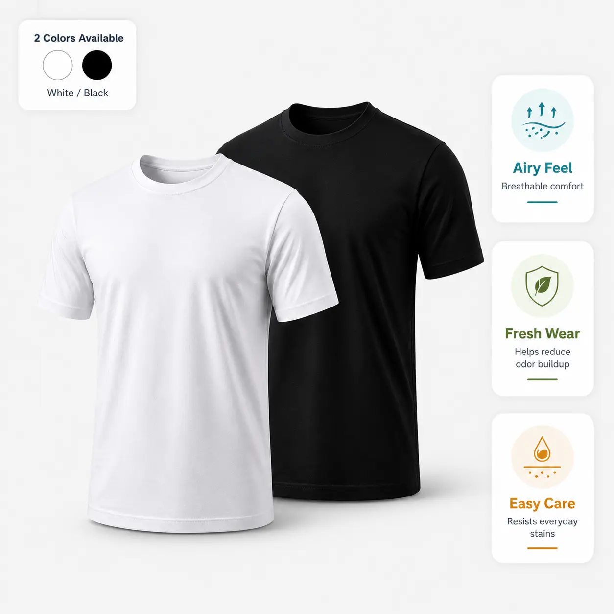 Men's Water Repellent Cotton T-Shirt, Spill & Stain Resistant Short Sleeve Crewneck Tee, Breathable Casual Shirt