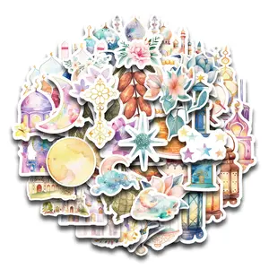 2sheets/60stickers Ramadan & Eid Decorative Stickers - Watercolor Moon, Lantern & Floral Designs, Aesthetic Decals for Scrapbooking, Journaling, Laptops, Gift Wrapping, DIY Crafts, Islamic Muslim Holiday Party Decorations