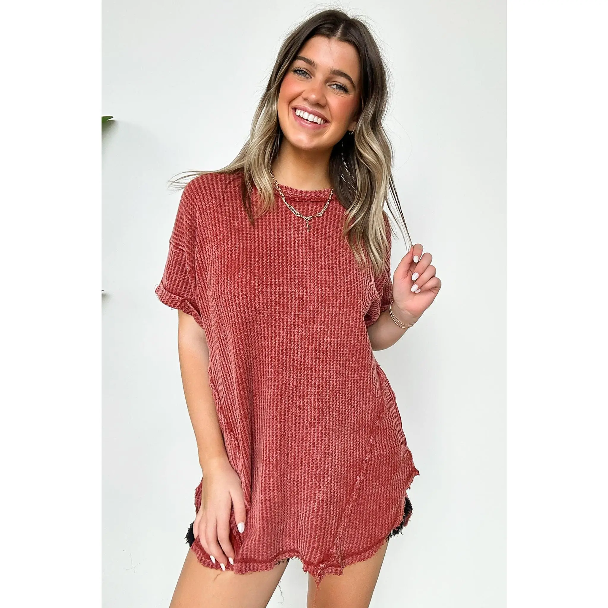 Eudorah Washed Waffle Knit Top