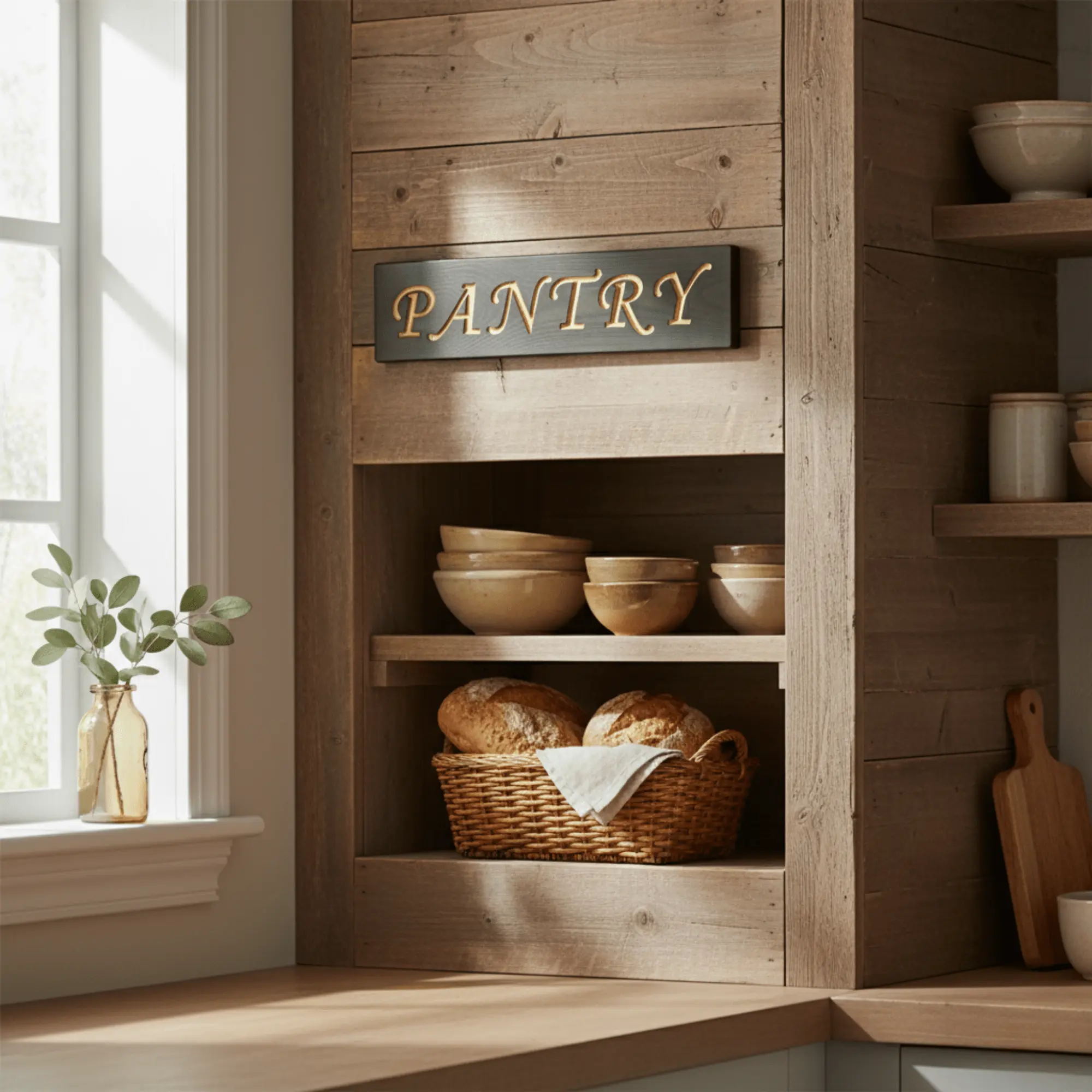 Carved Wooden Pantry Sign - Traditional Home Decor Plaque, Wall-Mountable with Hanger, Rustic Farmhouse Kitchen & Pantry Door Accent, Ideal Gift, Mount, Door Decor