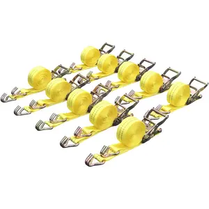 Ratchet Tie Down Straps, 1.5 in x 15 ft, 4,400 lb Breaking Strength, J-Hook, 10-Pack