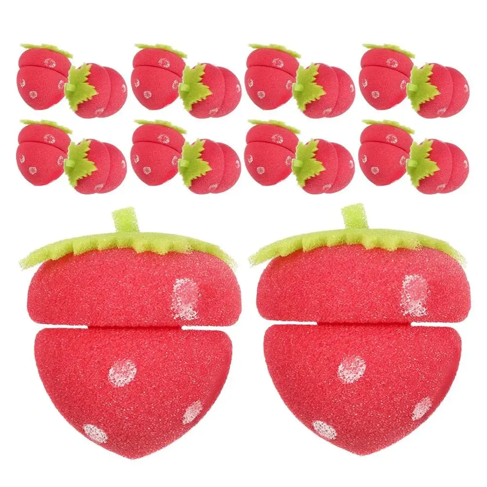 18pcs Heatless Hair Curlers Set, Strawberry Sponge Hair Rollers for Women, Soft Foam Curling Rods for Overnight Curls, No Heat Hair Styling Tool for Sleeping, Natural Curly Waves