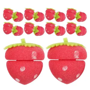 18pcs Heatless Hair Curlers Set, Strawberry Sponge Hair Rollers for Women, Soft Foam Curling Rods for Overnight Curls, No Heat Hair Styling Tool for Sleeping, Natural Curly Waves summerwins