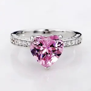 Heart Shaped Pink Diamond Ring with Pink Zircon forWomen's Light Luxury Fashion Engagement Wedding High-Quality Jewelry Metal Coating
