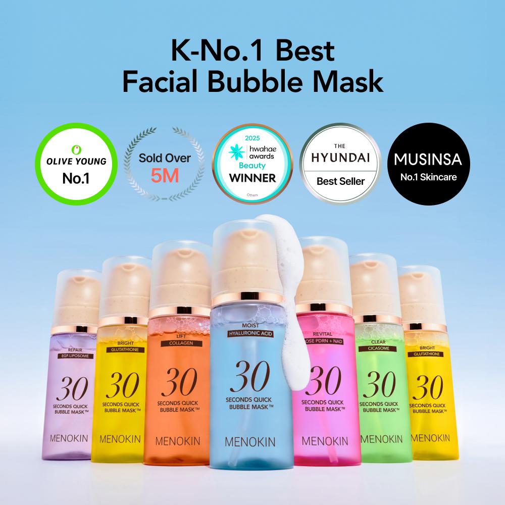 [MENOKIN] 30 Seconds Korean Bubble Primer (MOISTURE) 3.21 fl.ozㅣ No Rinse Bubble Mask, Micro-Bubble Primer for Radiant Skin, Long-Lasting Glazed Donut Glow, Korean Makeup Prep, Hydrating, Lightweight, Non-greasy, 70 Sheet Mask in a Bottle