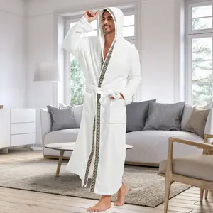 FashGudim Mens Robes Big and Tall with Hood Two-Tone Flannel Fleece Contrast Bathrobe Full Length Plush Long Robe House Coat Menswear Belt Bottle Fabric  Hoodie Plush Hooded Pockets Loungewear
