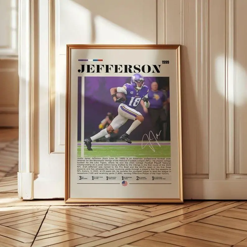 Justin Jefferson Minimalist Football Art Photo - 12''x18''/24x36 Digital Photo Paper Print, The Griddy Sports Poster, Kid Room Home Decor, Gift for Football Lovers