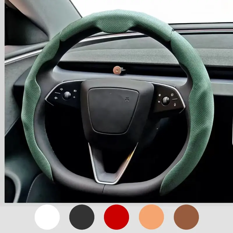 Nappa Leather 15in 5D Premium Steering Wheel Cover - Ultra-Thin, Breathable, Anti-Slip Grip, Sweat-Resistant, Easy-Install Universal Fit Automotive Car Accessory for All Seasons, Enhances Driving Safety & Comfort