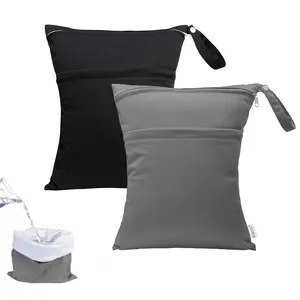 2pcs Superior Waterproof Wet Dry Bags,Reusable Two Zippered Pockets, Travel,Beach,Pool,Daycare,Soiled Items,Yoga Gym Bag,wet bag for swimsuit Black&Grey LW-B2629