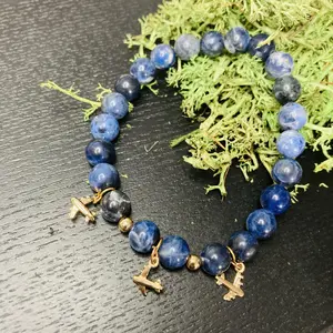 Jetsetter Energy – Sodalite Bracelet with 18K Gold Airplane Charm