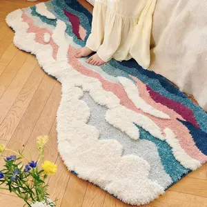 Non-Slip Bathroom Floor Mat, Ultra-Thick Soft Absorbent Bath Mat, Washable Flannel Material, Sea Blue, Suitable for Bathtub and Shower