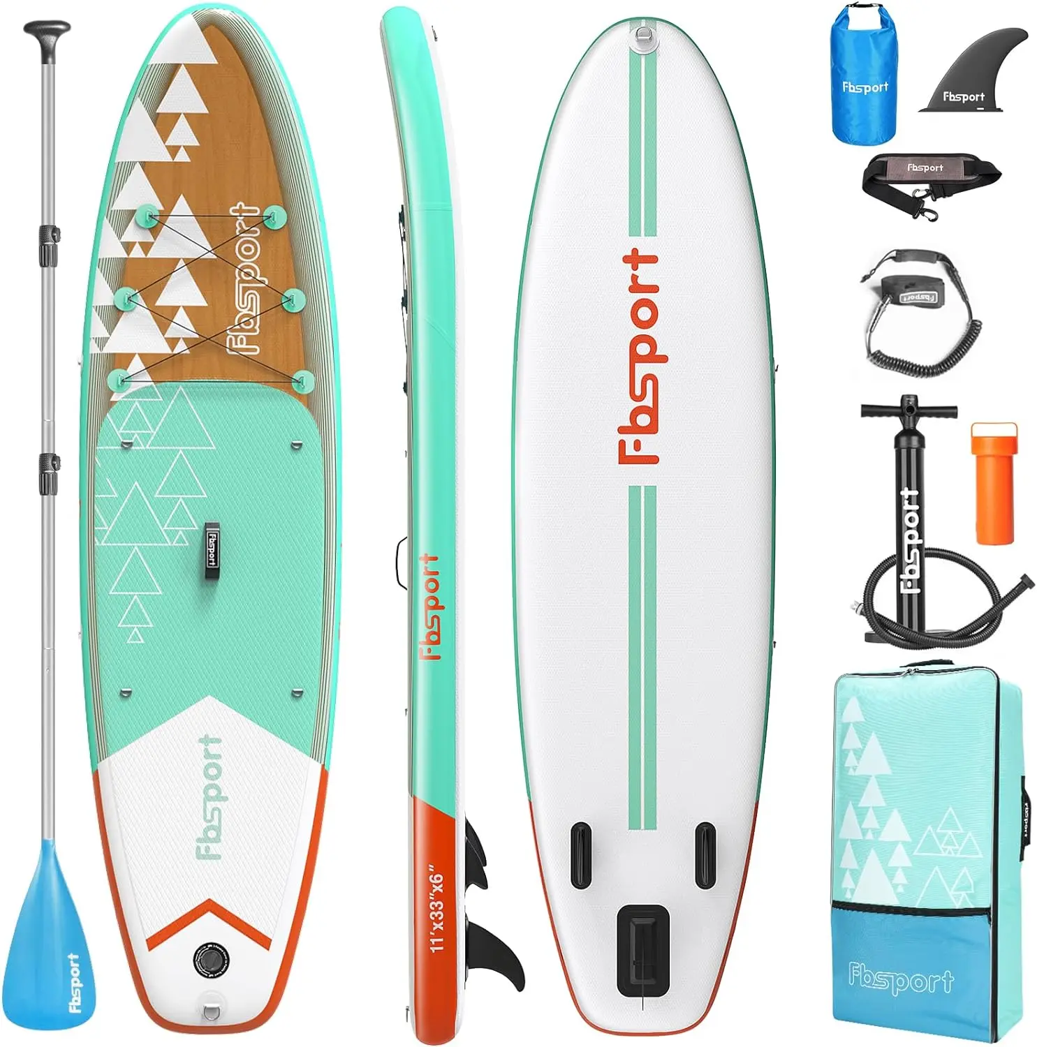 FBSPORT 11' Premium Stand Up Paddle Board, Yoga Board with SUP Accessories & Carry Bag | Wide Stance, Surf Control, Non-Slip Deck, Leash, Paddle and Pump for Youth & Adult
