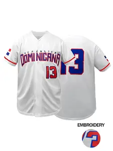Men's DOMINICANA #13 Stitched Baseball Shirt, Casual Short Sleeve V Neck Embroidered Baseball Jersey, Breathable Loose Fit Shirt, Idear for Outdoor Sports, All Seasons, Jersey Top