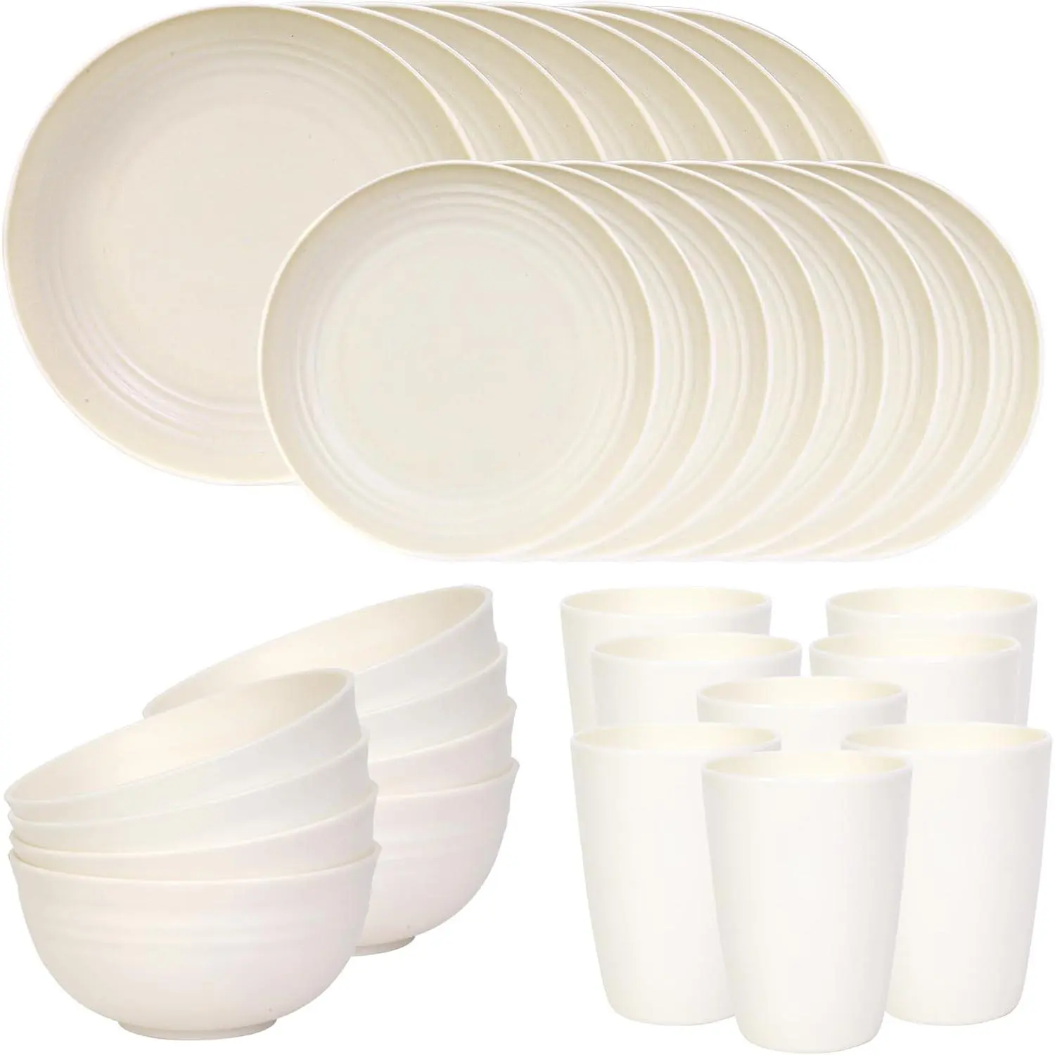 16 Piece Plates and Bowls Sets for 4, Unbreakable Dinnerware Sets, Plastic Dish Set for Camping, Dishwasher Microwave Safe, Outdoor Kitchen and Apartment Dinning RV Essentials, Black