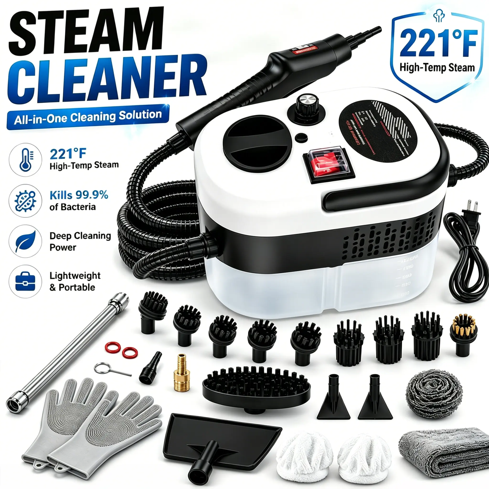 2026 Portable Steam Cleaner - Lightweight Steam Mop, 16-Piece Accessories, 6-Level Adjustable, 15s Fast Heat-Up Handheld Steamer for Boating, Home, Father's Day Gift