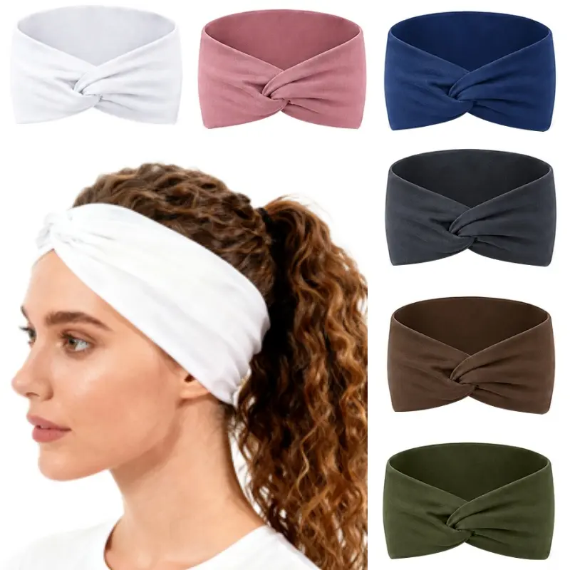 6-Pack Women's Large Wide Turban Headbands - Twisted Non-Slip Workout Headband Suitable for Yoga, Boho, Gym, Pilates, Hair Accessories (Multi-Use)