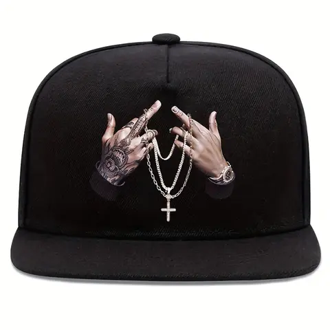 Unisex Street Style Patchwork Baseball Cap, Adjustable Hip-Hop Print Snapback Hat, Outdoor Sports Flat Brim Cap for All Seasons, Adjustable Casual Hats, Casual Trendy Hat, Adjustable Streetwear Hat, Fashionable Hats, Streetwear Headwear