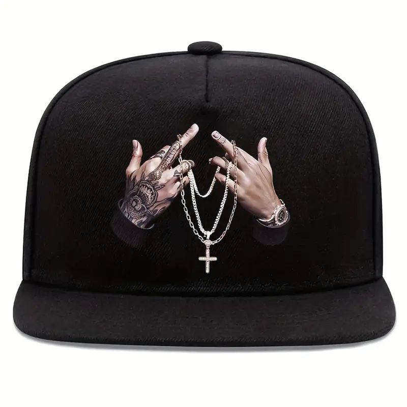 Unisex Street Style Patchwork Baseball Cap, Adjustable Hip-Hop Print Snapback Hat, Outdoor Sports Flat Brim Cap for All Seasons, Adjustable Casual Hats, Casual Trendy Hat, Adjustable Streetwear Hat, Fashionable Hats, Streetwear Headwear