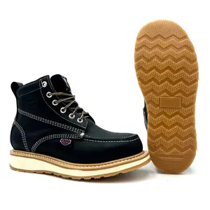 White Wolf Black Classic Moc Toe Work Boot Dual Density Sole Slip Resistant Goodyear Welt WW-965CA Walking Shoes Leather Comfort Footwear Closed