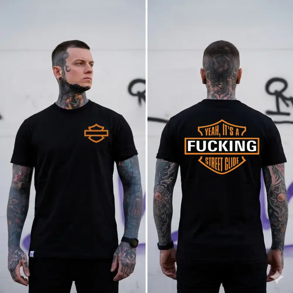 Yeah It’s A F StreetGlide Biker T-Shirt, Funny Motorcycle Rider Tee, Rebel Streetwear Graphic T-Shirt, Harley Style Riding Apparel, Menswear